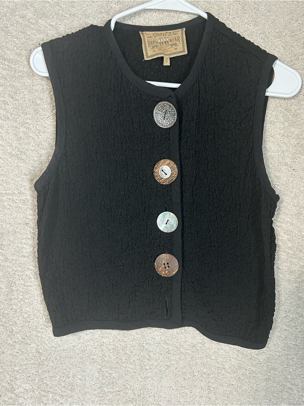 Double D Ranch vest Black Size Small. Missing One Button. Western Boho